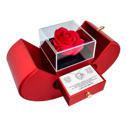 Conjunto de Joyería con Rosa y Tarjeta Personalizada
