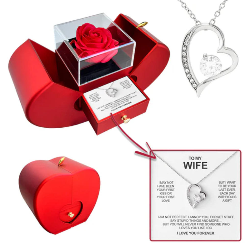 Conjunto de Joyería con Rosa y Tarjeta Personalizada